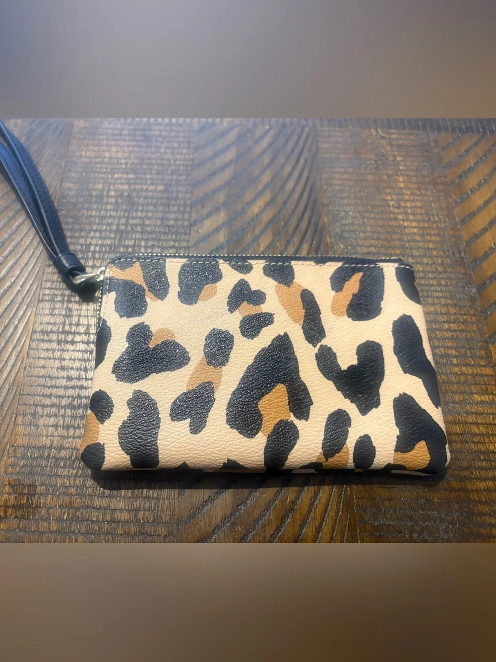Coach Leopard Print Wristlet in Tan, Black & Brown